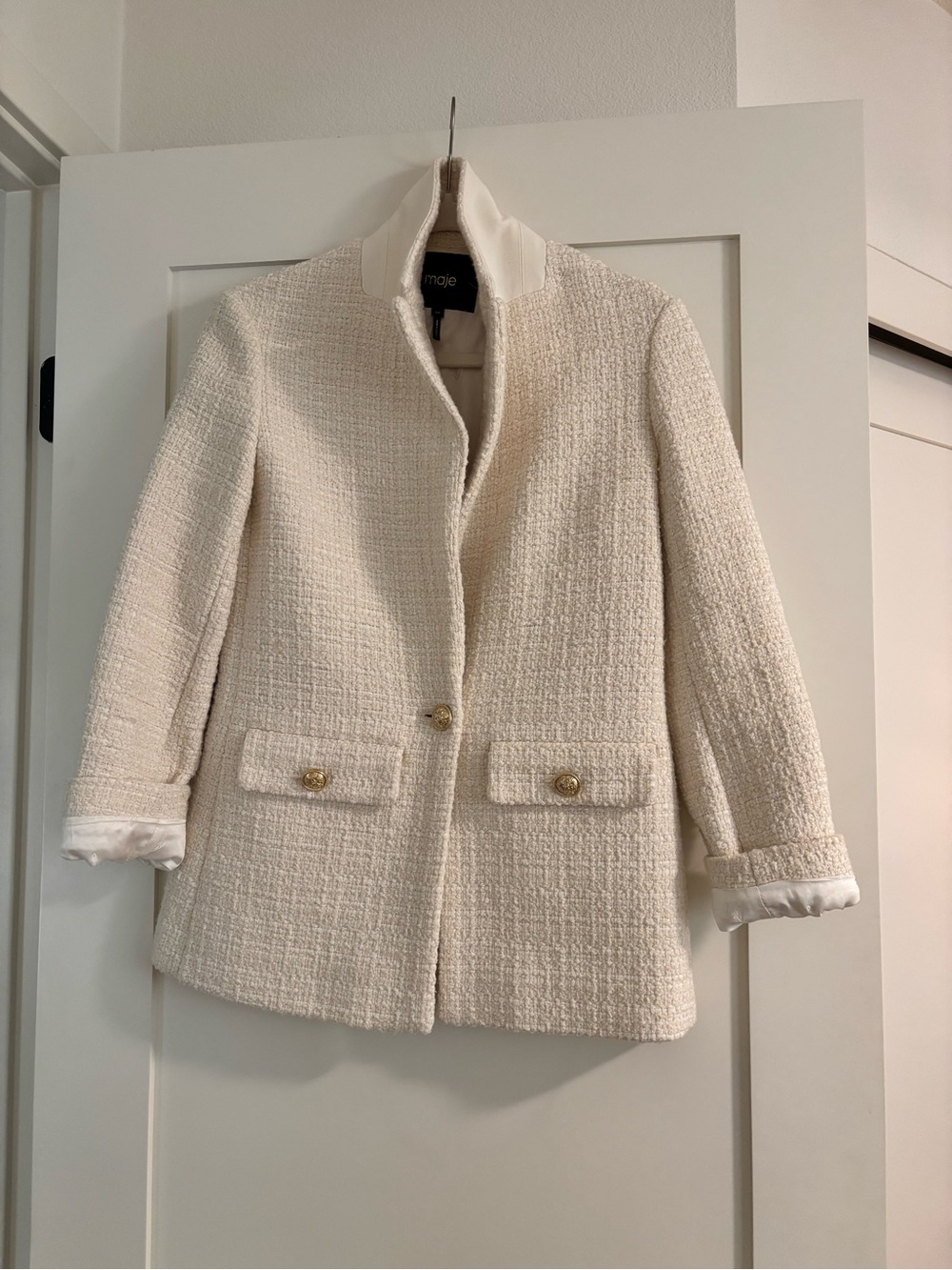 Maje - Cream Tweed Jacket with Gold Buttons